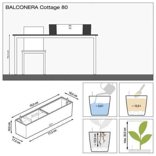 Lechuza BALCONERA Cottage 80 önöntöző készlettel: Graphite