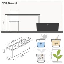 Lechuza TRIO Stone 30 önöntöző készlettel  Graphite