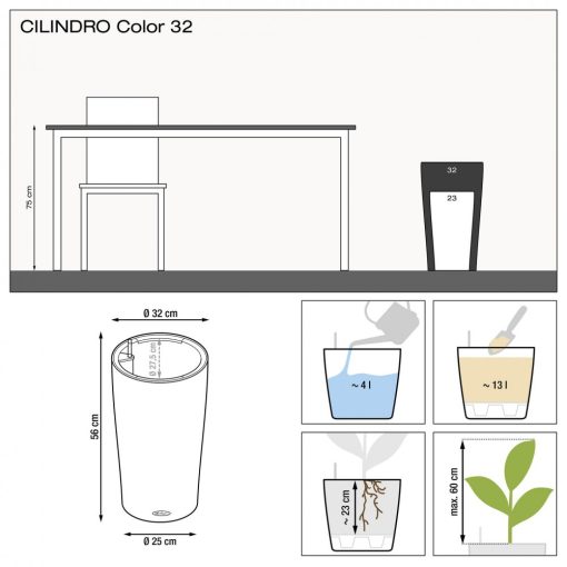 Lechuza CILINDRO Color All-in-One Set: Ø32x56 cm Palaszürke